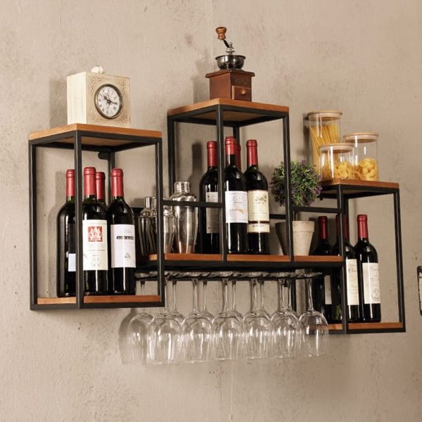 Kệ rượu treo tường bằng sắt, lưu trữ rượu vang cho nhà hàng, phòng khách.