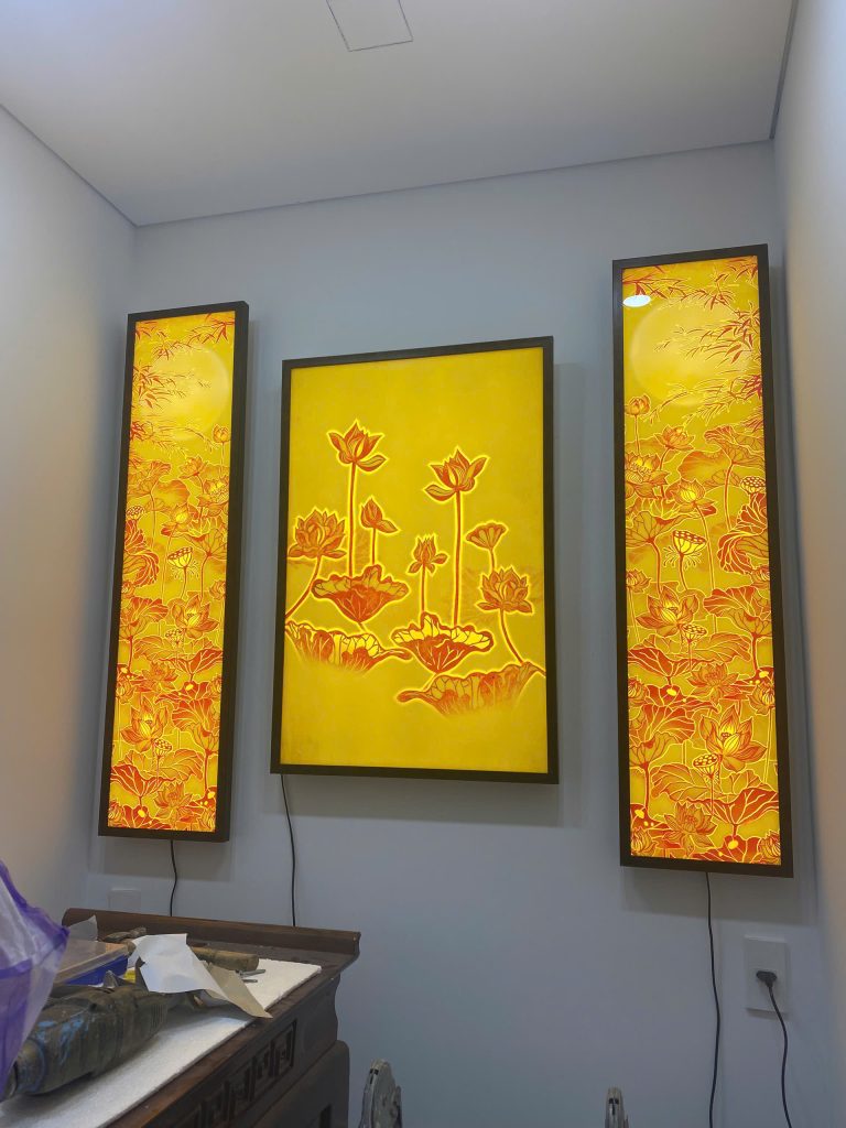 tranh in vân trúc chỉ, tranh đối hoa sen Đà Nẵng
