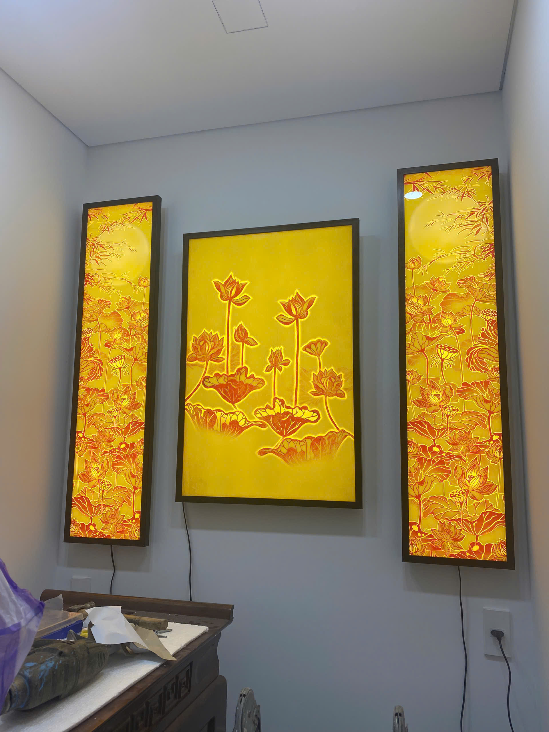 tranh in vân trúc chỉ, tranh đối hoa sen Đà Nẵng