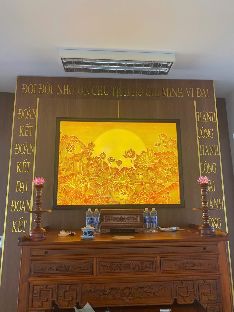 tranh thờ ngang treo tường, tranh hoa sen phòng thờ, tranh ngang trúc chỉ Đà Nẵng